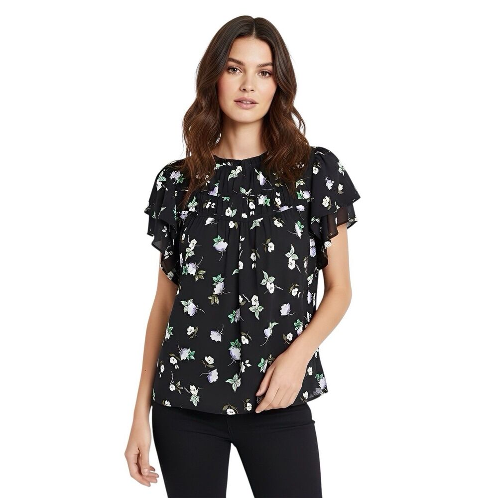 Loft Womens Blouse Small Ruffle Floral Whimsical Whimsigoth Cottagecore Cottage